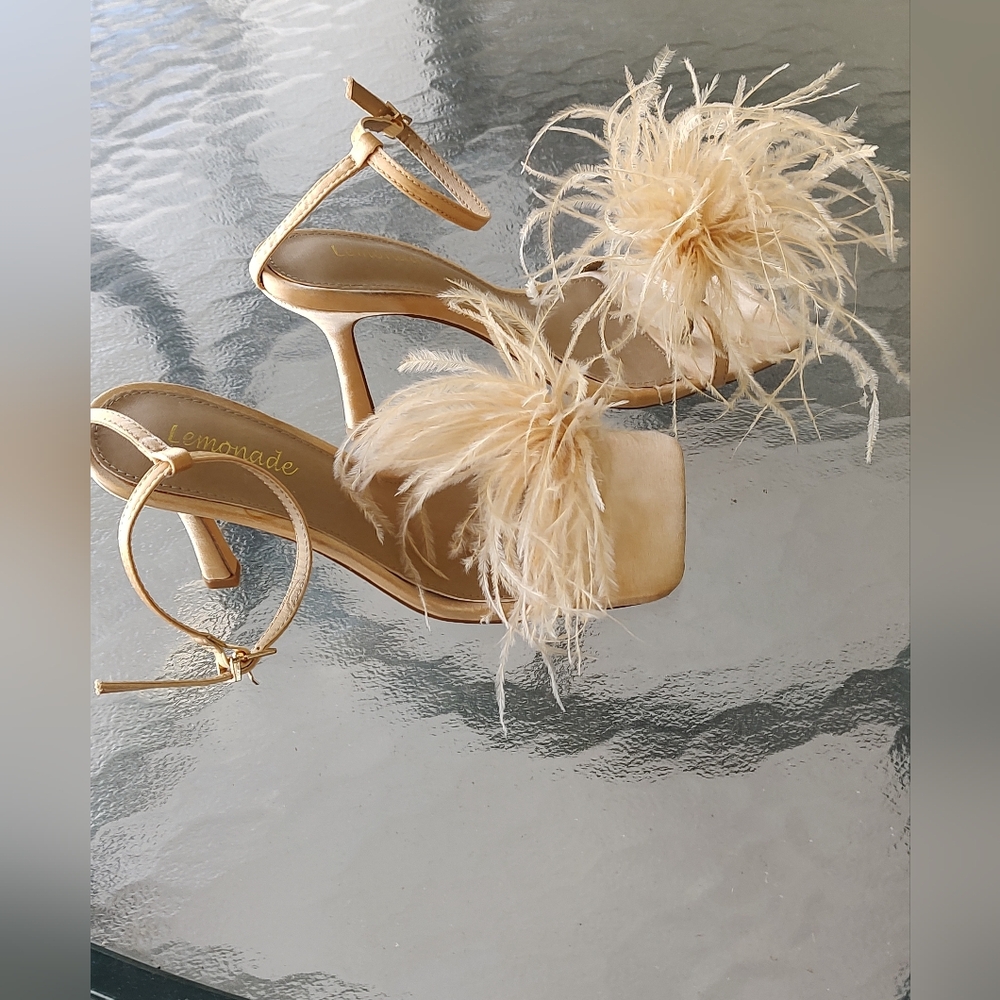 Feminine Gold Satin feather Plum ankle Strap Sandals